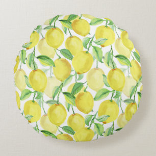 Juicy Watercolor: Vibrant Lemon Painting Round Cushion