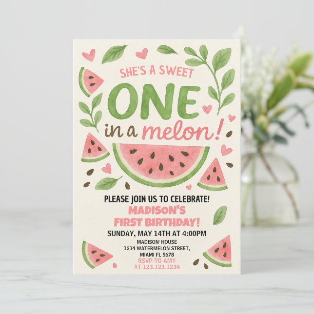 Juicy Watermelon 1st Birthday Invitation (Standing Front)