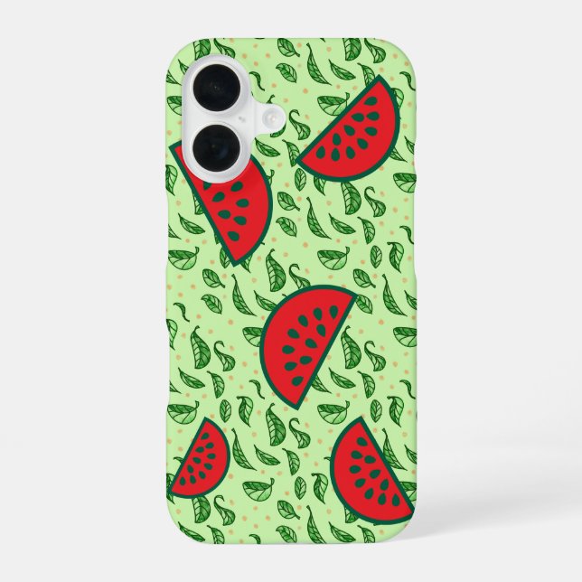 Juicy Watermelon & Leaf iPhone 16 Case (Back)