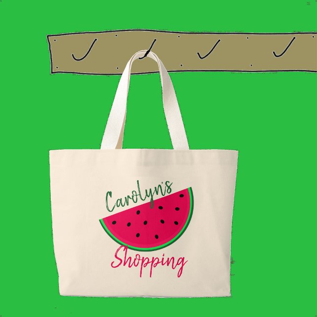 Juicy Watermelon, shopping bag, your name Large Tote Bag (Creator Uploaded)