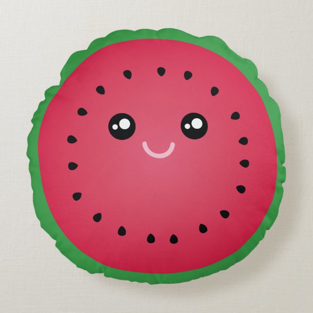 Juicy Watermelon Slice Cute Kawaii Funny Foodie Round Cushion (Front)