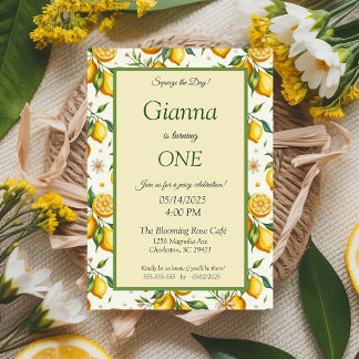 Juicy Yellow Lemon Citrus Frame Elegant Birthday Invitation