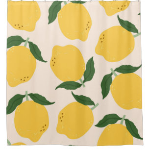 Juicy yellow Lemons, green leaves. Fresh tasty fru Shower Curtain