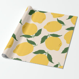 Juicy yellow Lemons, green leaves. Fresh tasty fru Wrapping Paper
