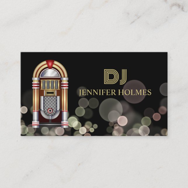 Jukebox Bokeh Light DJ Black Business C Card (Front)