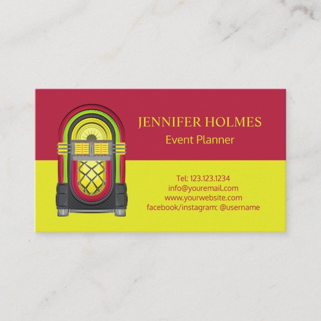 Jukebox Event Planner Red Yellow Stripes Business Card (Front)