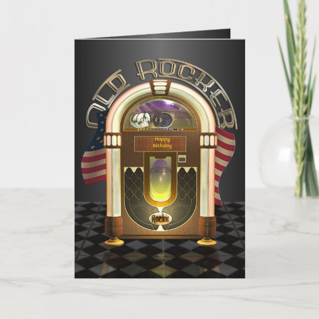Jukebox Old Rocker Customisable Greetings Card (Front)