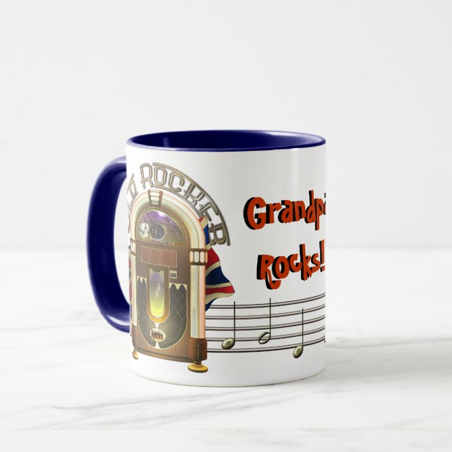 Jukebox Old Rocker Personalised Mugs (Front Left)