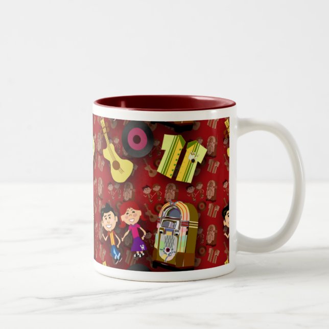 Jukebox Party Kids Cute Cartoon Characters Pattern Two-Tone Coffee Mug (Right)
