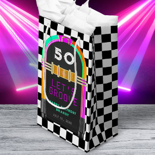 Jukebox Retro Chequerboard 50th Birthday Party Small Gift Bag