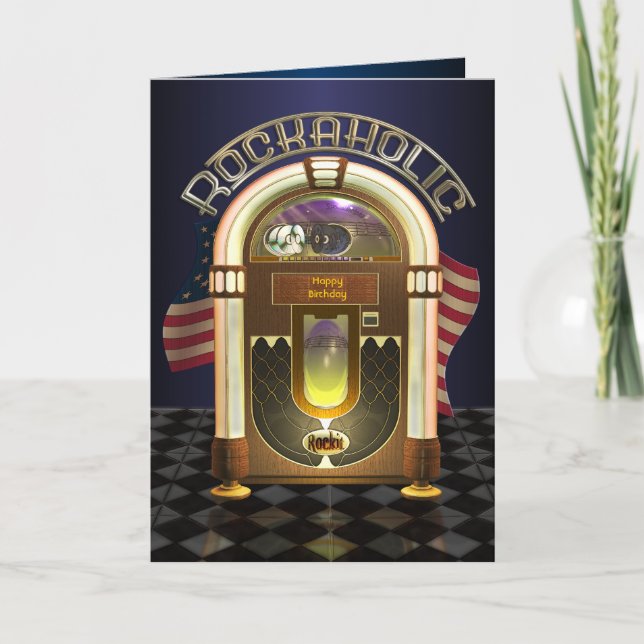 Jukebox Rockaholic Customisable Greetings Card (Front)