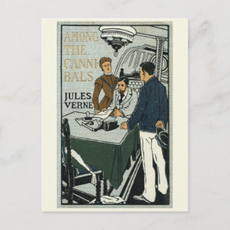 Jules Verne Among the Cannibals vintage book cover Postcard
