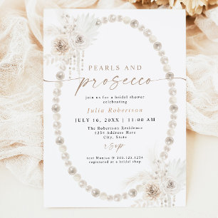 JULIA Boho Floral Pearls & Prosecco Bridal Shower Invitation