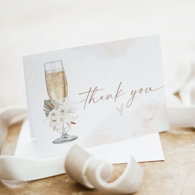 JULIA Boho Floral Pearls & Prosecco Bridal Shower Thank You Card (Creator Uploaded)