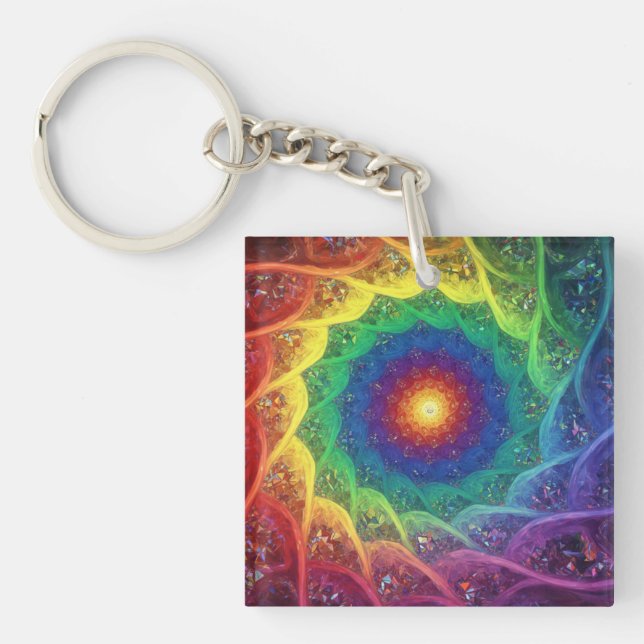 Julia Set Fractal With Rainbow Pinwheel Style Key Ring (Front)