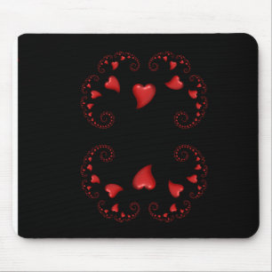 Julia Set Fractal With Red Hearts Mouse Pad