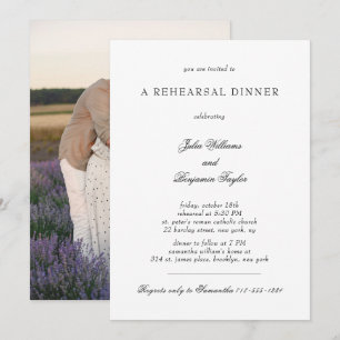 Julia Simple Black Script Photo Rehearsal Dinner Invitation