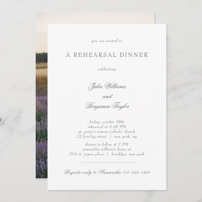 Julia Simple Silver Script Photo Rehearsal Dinner Invitation (Front/Back)