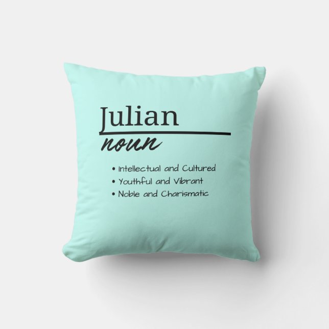 Julian, Boy Personalised Name Definition Cushion (Front)