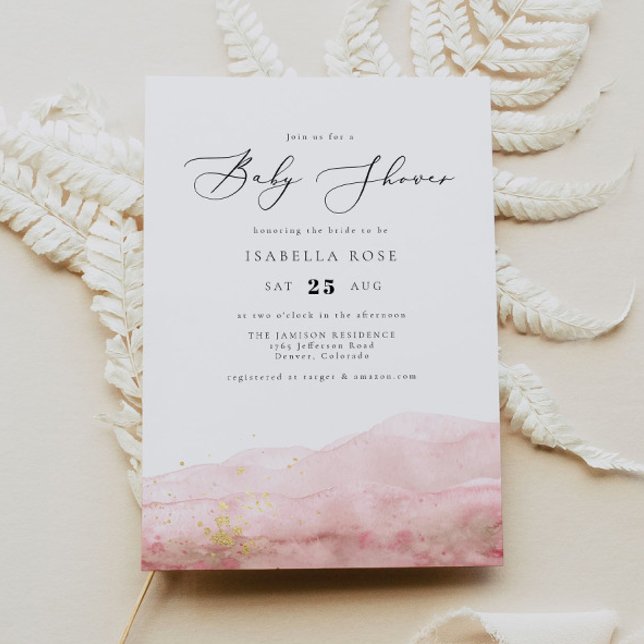 JULIEN | Blush Pink Watercolor Gold Baby Shower Invitation (Creator Uploaded)