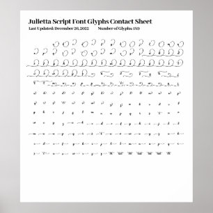 Julietta Script Font Glyphs Contact Sheet Poster