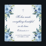 Juliette Dusty Blue Floral Christian Wedding Favou Magnet<br><div class="desc">These floral, dusty blue, Christian wedding favour magnets features beautiful watercolor flowers along with your names, your wedding date and a Bible verse (He has made everything beautiful in its time - Ecclesiastes 3:11) written in elegant navy blue, serif typography with calligraphy accents. Give them to your guests as wedding...</div>