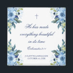 Juliette Dusty Blue Floral Christian Wedding Favou Magnet<br><div class="desc">These floral, dusty blue, Christian wedding favour magnets features beautiful watercolor flowers along with your names, your wedding date and a Bible verse (He has made everything beautiful in its time - Ecclesiastes 3:11) written in elegant navy blue, serif typography with calligraphy accents. Give them to your guests as wedding...</div>