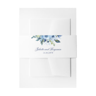Juliette Dusty Blue Floral Classic Wedding Invitation Belly Band