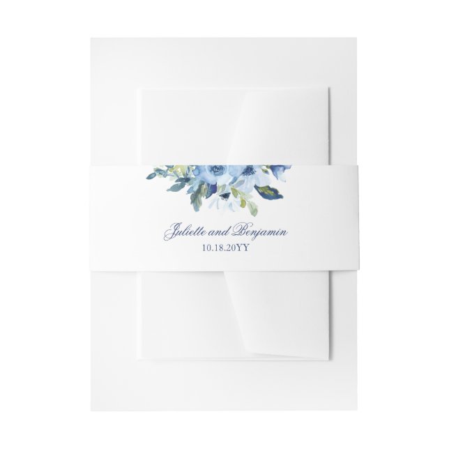 Juliette Dusty Blue Floral Classic Wedding Invitation Belly Band (Front Example)