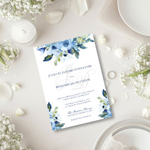 Juliette Elegant Dusty Blue Floral Wedding  Invitation