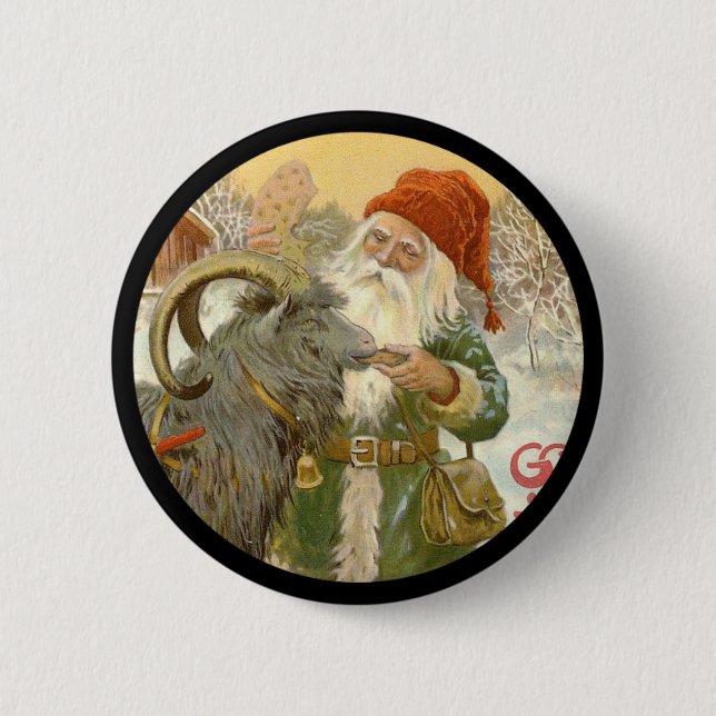 Jultomten Feeds Yule Goat a Cookie 6 Cm Round Badge (Front)