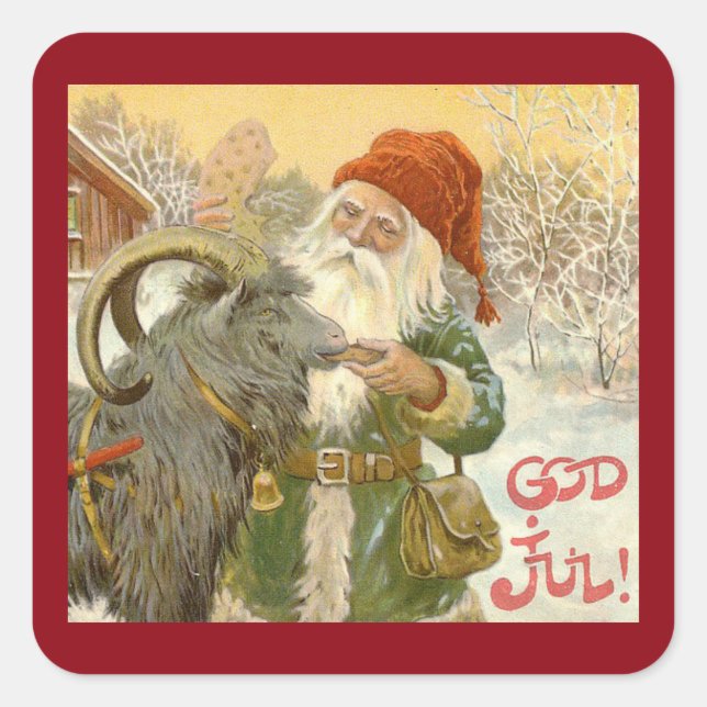 Jultomten Feeds Yule Goat a Cookie Square Sticker (Front)