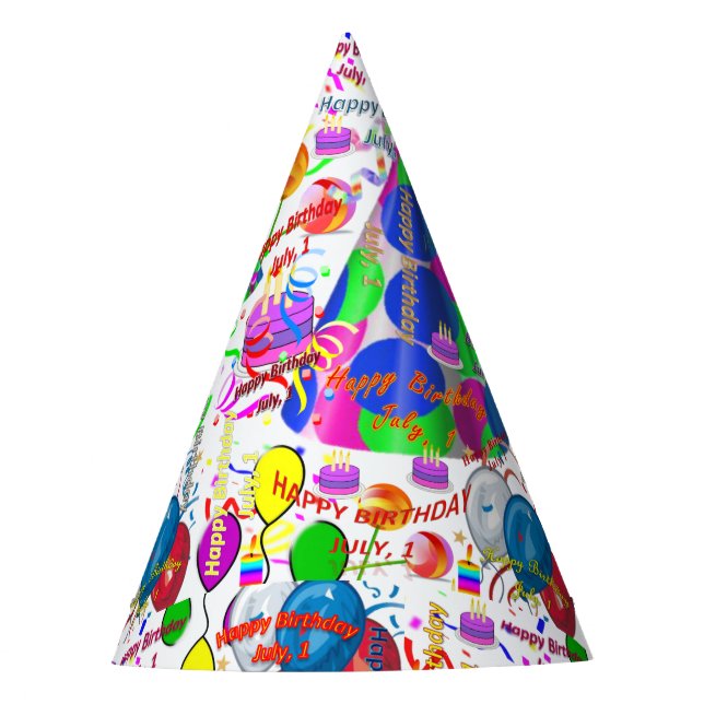 July, 1 Party Birthday Hat,  Birthday Party Hat (Front)