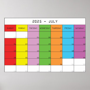 July 2025 colour days calendar planer poster