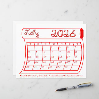 July 2026 Month Calendar Sm Red Fabric Font Bolt