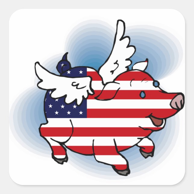 July 4 - 4th of July Patriotic Flying Pig Stickers (Front)