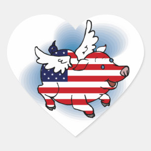 July 4 - 4th of July Patriotic Flying Pig Stickers