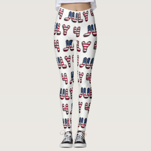 July 4 American Flag Typography Stars and Stripes Leggings