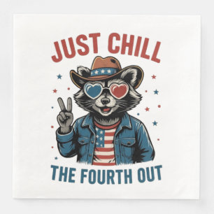 July 4 BBQ Cool Retro Raccoon Chill The Fourth Out Napkin