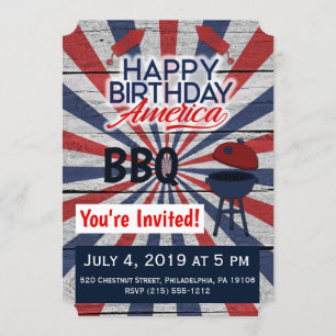 July 4 BBQ Happy Birthday America flat invitation