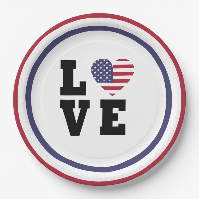 July 4 Picnic, Red Blue White Patriotic Party Paper Plate (Front)