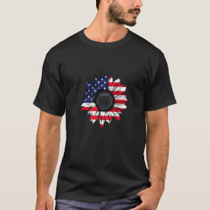 July 4 Red White Blue American Flag Sunflower Usa T-Shirt