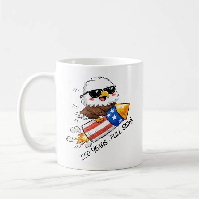 July 4th, 250 Years Eagle on Firecracker Coffee Mug (Left)
