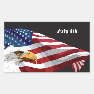 July 4th American Flag and Eagle Rectangular Sticker