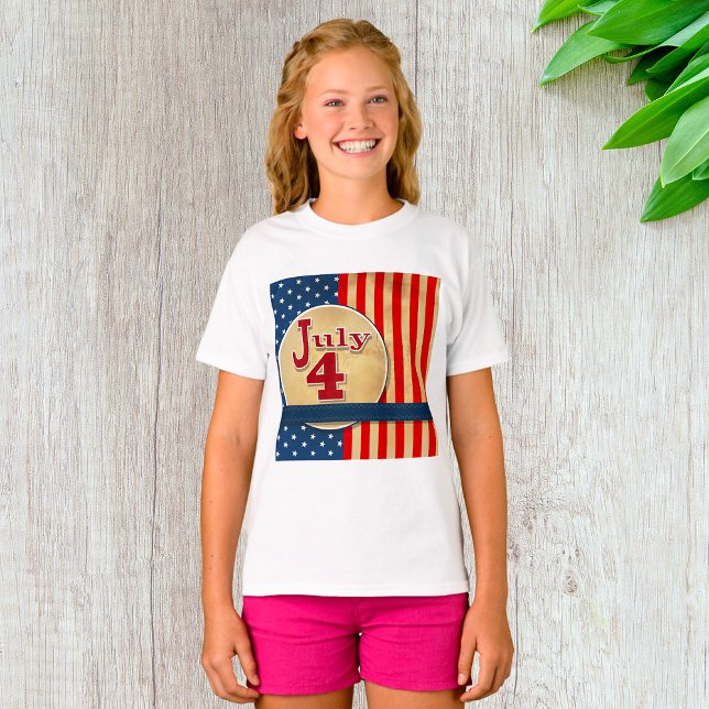 July 4th American Flag Girls T-Shirt (Creator Uploaded)