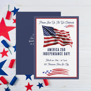 July 4th American Flag Independence Day Party  Invitation