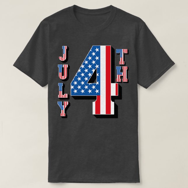 July 4th American Flag Text T-Shirt (Design Front)