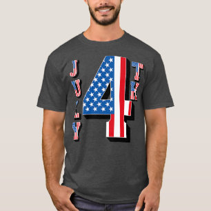 July 4th American Flag Text T-Shirt