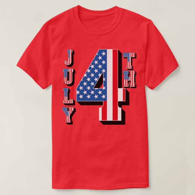 July 4th American Flag Text T-Shirt (Design Front)