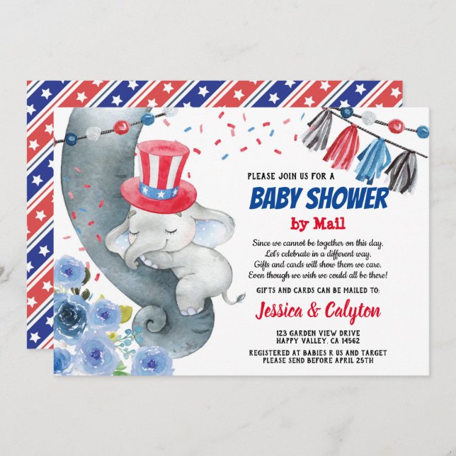 July 4th Baby Shower By Mail Invitation (Front/Back)